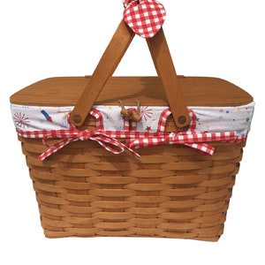 LARGE PICNIC LINER for Longaberger Basket, Memorial Day, 4th of July fabric liner, Family Reunion, Summer Fun basket liner, stars and sripes image 1