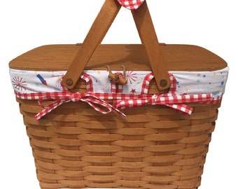 LARGE PICNIC LINER for Longaberger Basket, Memorial Day, 4th of July fabric liner, Family Reunion, Summer Fun basket liner, stars and sripes