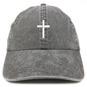 Cross Religious Logo Embroidered Low Profile Unstructured Pigment Dyed  Baseball Dad Hat (FREE SHIPPING)