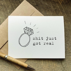 shit just got real / engagement announcement card /  engagement gift box / bridal shower / funny wedding card