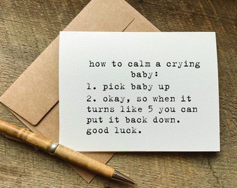 pregnancy card / expecting mom gift / how to calm a crying baby / baby shower gift basket / funny baby shower card
