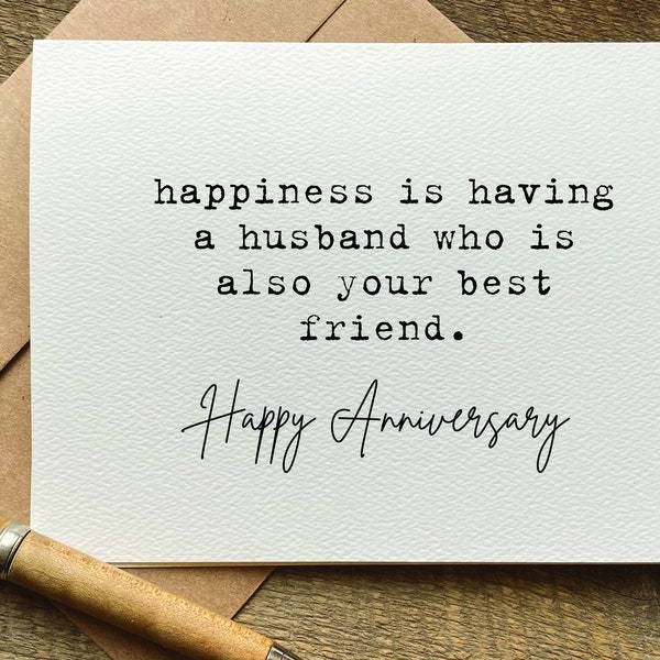 anniversary card for husband / happiness is having a husband who is also your best friend / 25th anniversary card /one year anniversary gift