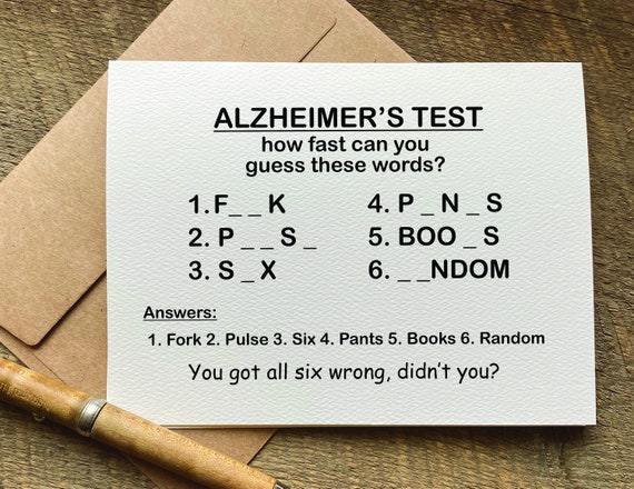 Funny Birthday Card / Alzheimer's Test / Adult Greeting - Etsy Funny Birthday Card / Alzheimer's Test / Adult Greeting - Etsy