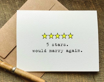 anniversary card for husband / for wife / 5 stars would marry again / one year anniversary gift / valentines cards