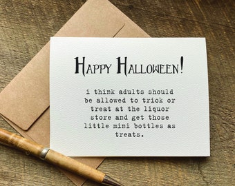 carte d'halloween amusante / des bonbons ou un sort dans un magasin d'alcools / cadeau d'halloween pour elle / humour sarcastique / coffret cadeau d'halloween