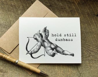 rude valentine card / boyfriend valentines /  hold still dumbass / valentines day gifts / funny valentines day card / snarky cards