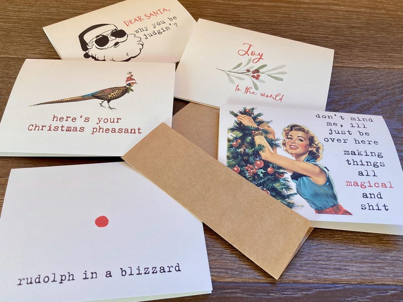rudolph in a blizzard / funny christmas card / unique holiday card / minimalist christmas card / pack / boxed christmas card / gift idea image 12
