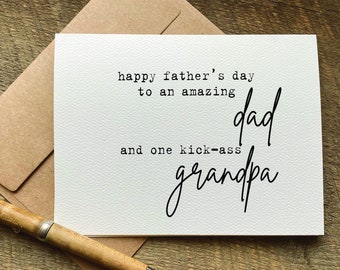 grandpa fathers day card / happy fathers day to an amazing dad and kick ass grandpa / fathers day card funny / from daughter / from son
