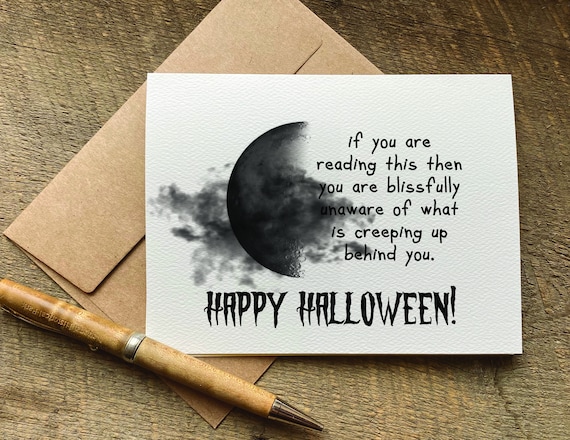 funny halloween card joke / if you're reading this you're unaware / halloween gift bag basket idea / creepy scary / spooky season greeting