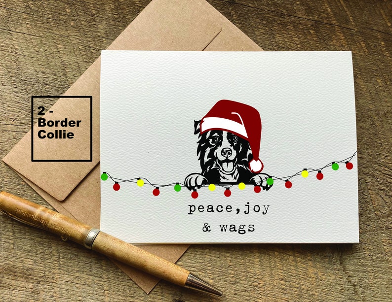 Peace, Joy and Wags / Dog Christmas Card / Boxer Border Collie Beagle ...