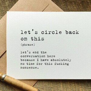 work bestie gift / let's circle back on this definition / card for coworker / funny office work cards / funny rude office decor