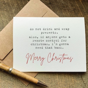 unique christmas cards / do not drink and wrap presents/ christmas joke card / secret santa gift idea / christmas card set / funny holiday