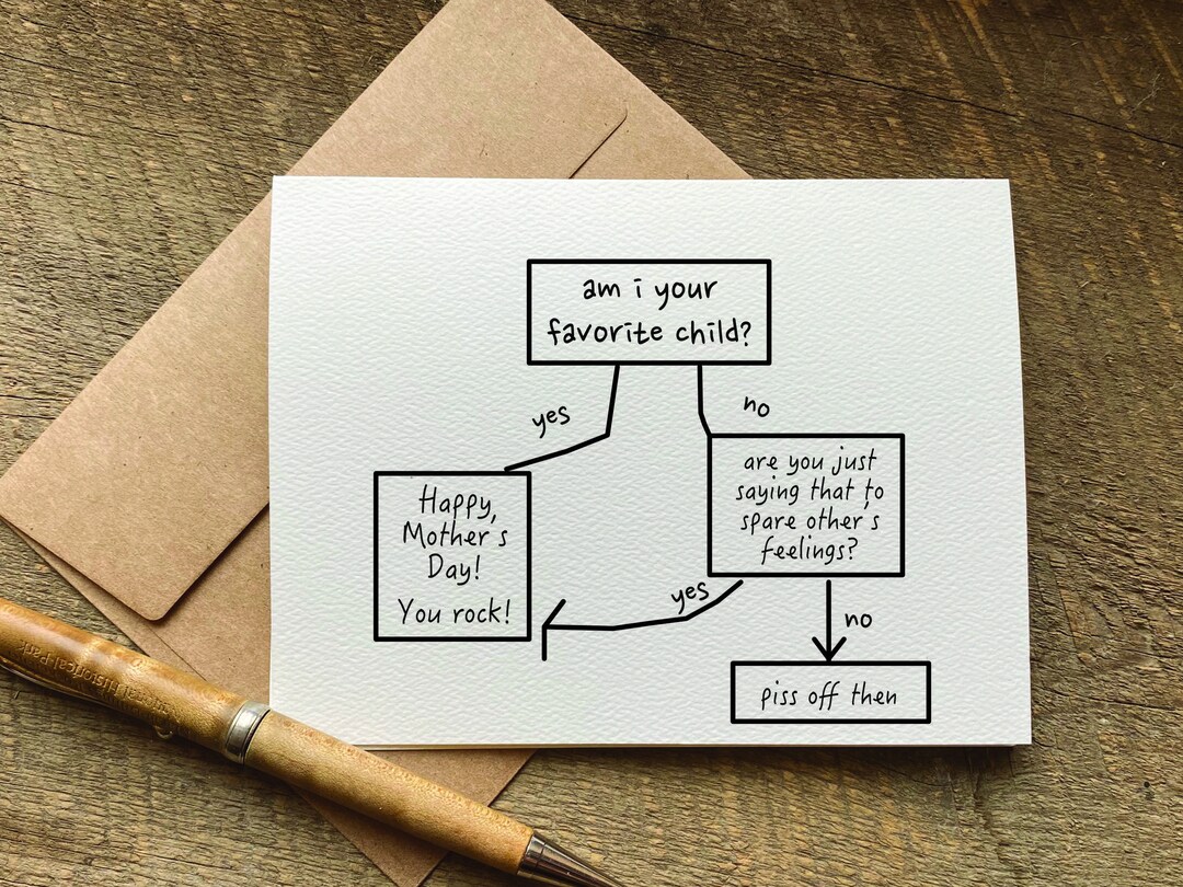 Rude Mothers Day Card / Am I Your Favorite Child Flow Chart / Funny ...