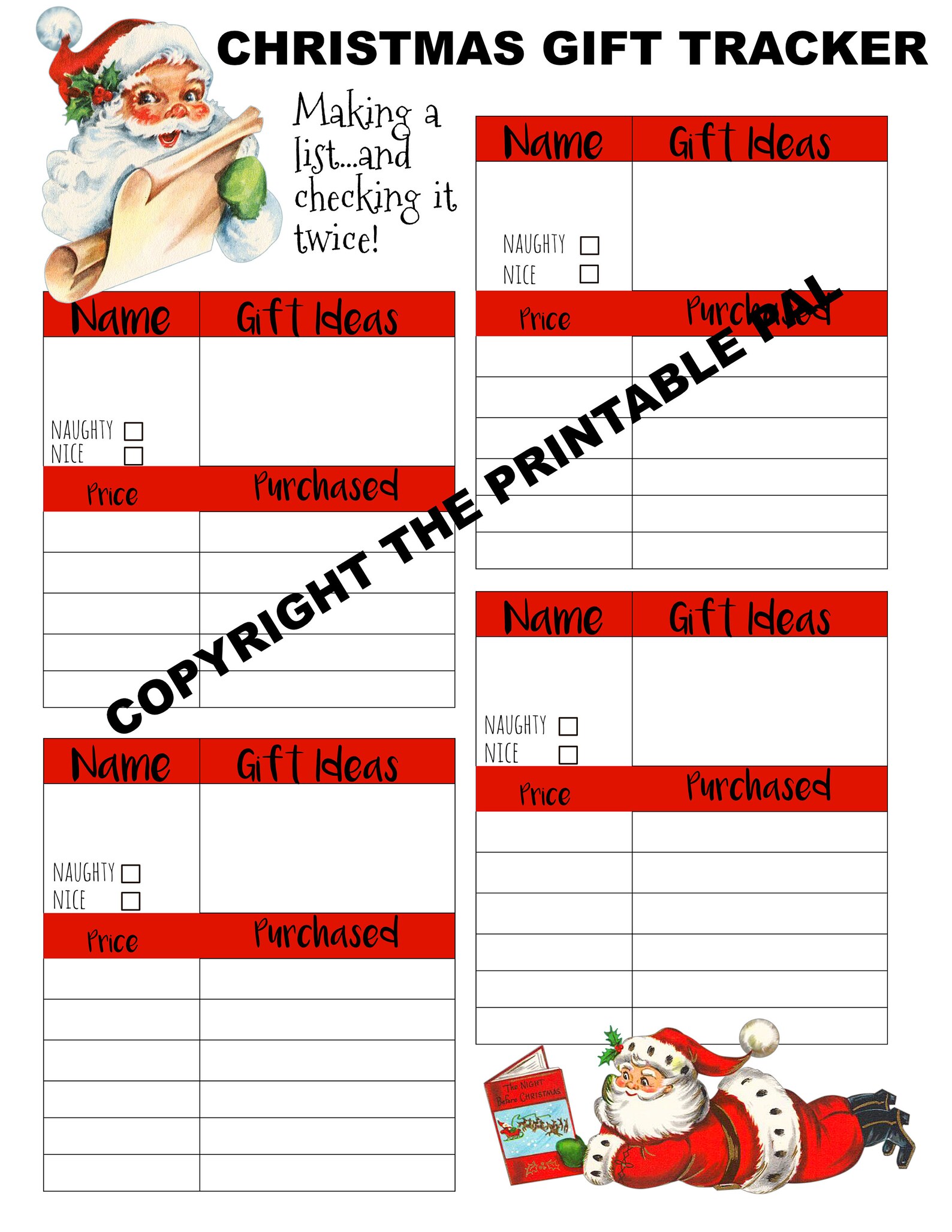 Christmas Gift Tracker Instant Download Printable | Etsy