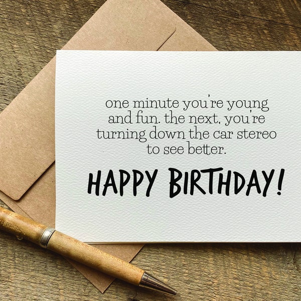funny birthday card for her / one minute you’re young and fun / for him / 50th gag gifts / for husband / best friend birthday card