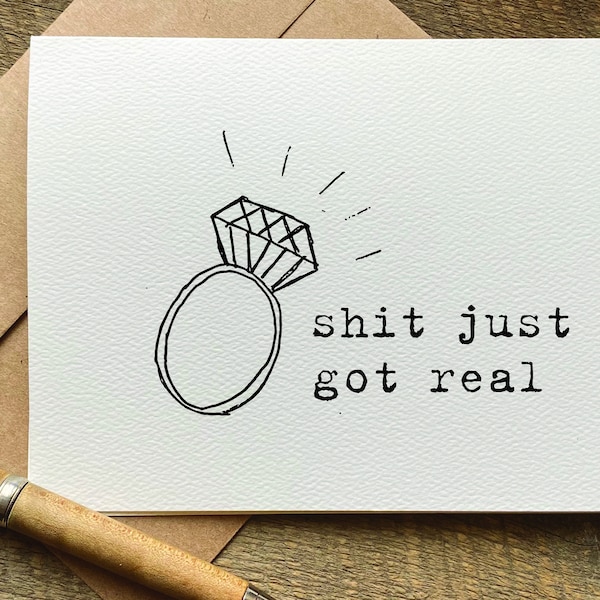 shit just got real / engagement announcement card /  engagement gift box / unique wedding gift for couple / funny wedding card