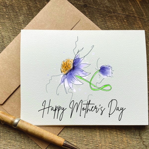 happy mother's day / pretty mother's day card / simple / greeting card for mom / purple watercolor flower / mothers day cards