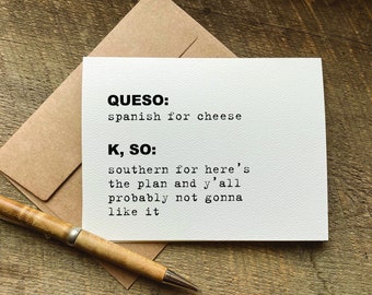 Humour méridional / carte de voeux drôle / queso et K, so / carte d'anniversaire pour un ami drôle / carte juste parce que / carte pense à vous