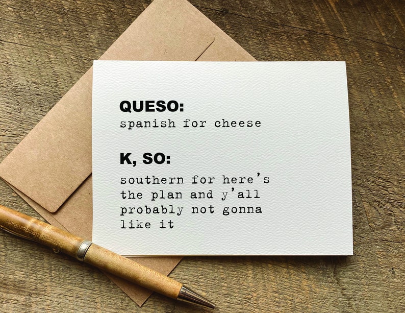 queso definition funny southern humor greeting or birthday card