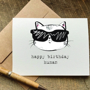 Funny Cat Birthday Card / Happy Birthday Human / Sarcastic 50th ...