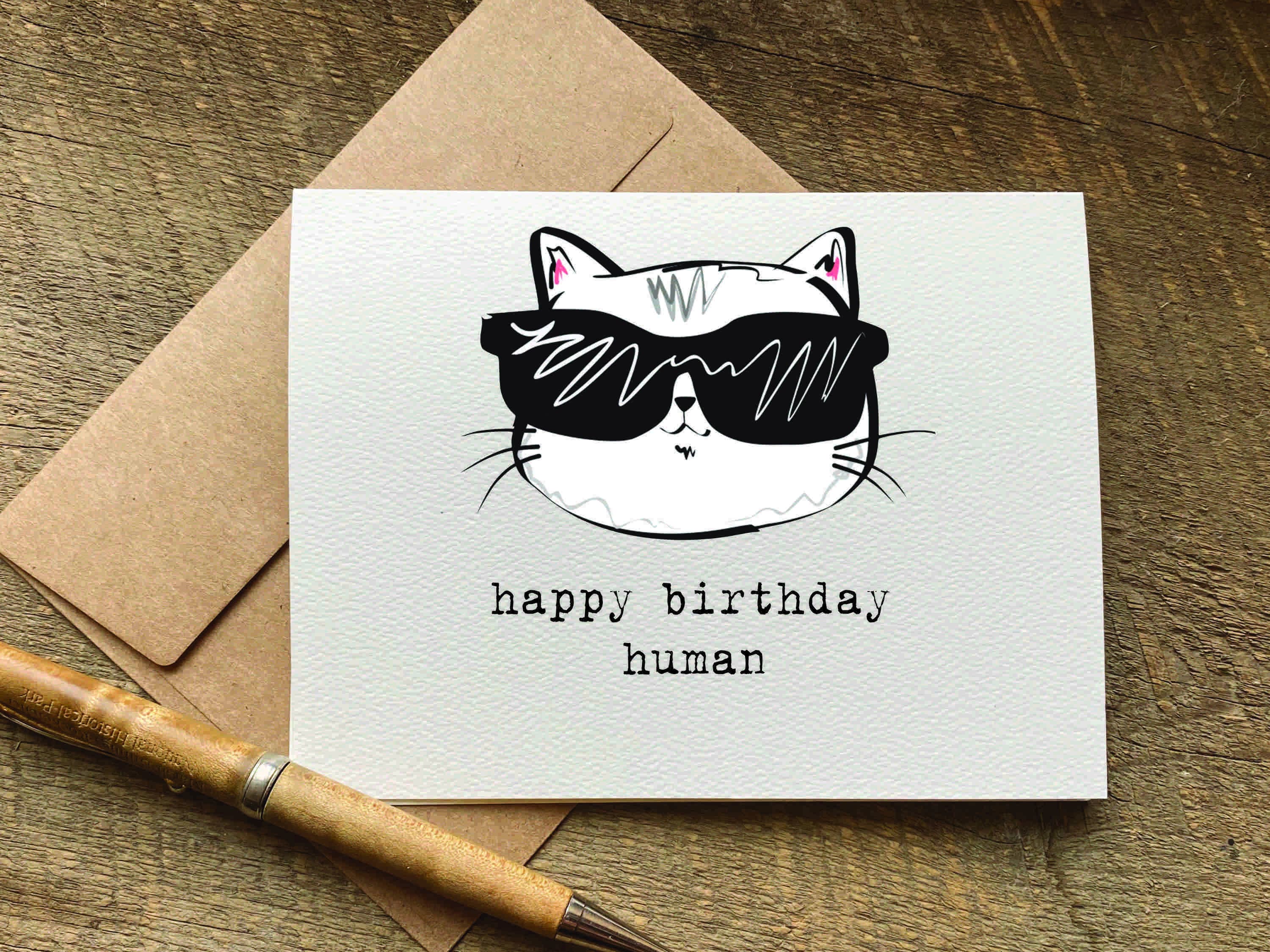 Funny Cat Birthday Card / Happy Birthday Human / Sarcastic 50th ...