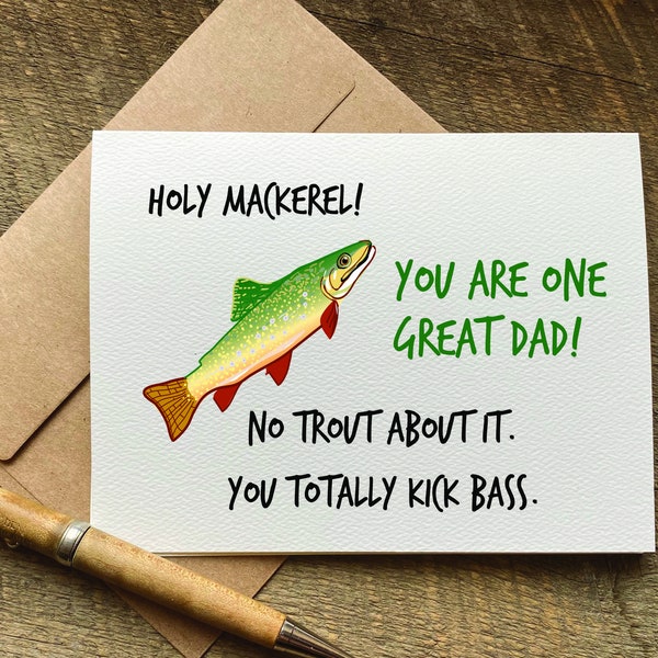 fathers day fishing / fathers day card from daughter / fisherman gift / father's day card funny / holy mackerel! you are one great dad!