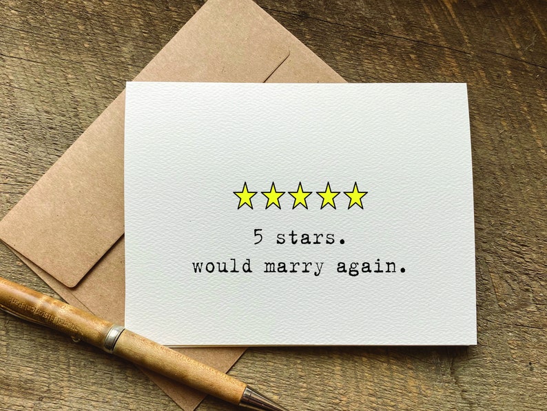 anniversary card for husband / for wife / 5 stars would marry again / one year anniversary gift / valentines cards image 1