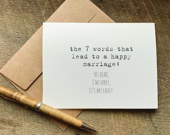 funny wedding card / 7 words that lead to happy marriage / anniversary card for couple / unique wedding gift idea