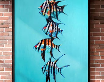 Tropical Fish Art Print – Vibrant Coastal Wall Art, Modern Marine Illustration