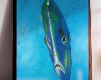 Emotional Fish Art Print – Modern Coastal Wall Art, Surreal Marine Portrait