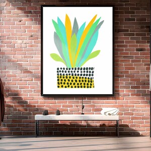 Dipinto botanico con foglie colorate, moderno poster decorativo da parete, arte vegetale come regalo o decorazione.