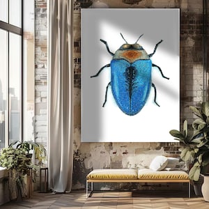 Escarabajo azul, impresión 24x36, arte moderno para apartamento, cartel de insecto enmarcado, decoración mural para amantes de la naturaleza