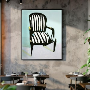 Striped Chair Art – Abstract Contemporary Seat – Colorful Armchair with Artistic Upholstery