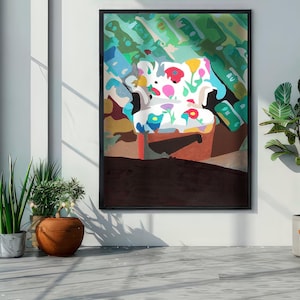 Abstract Chair Art – Artistic Chair Modern Cubist Furniture – Colorful Armchair for Foyer