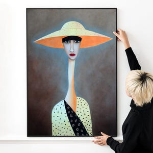 Arte de Mujer Moderna – Retrato Femenino Estilo Modigliani, Figura Elegante para Decoración Contemporánea