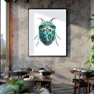 Green Beetle Art, Bug Painting, Close Up Insect Print, Maximalist Decor