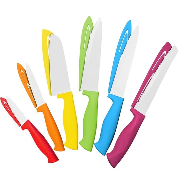 Colorful Professional 12 Piece Steel Knife Set by Cooler Kitchen - Ergonomic & Dishwasher Safe