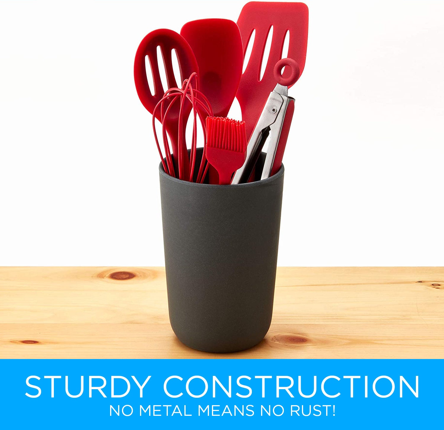 Modern Slim Bamboo Utensil Holder Caddy Rust Proof and Dishwasher Safe