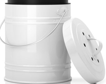 Cooler Kitchen 3 Liter Kitchen Compost Bin with EZ-No Lock Lid, Plastic Liner & Charcoal Filters - Dishwasher Safe Bucket