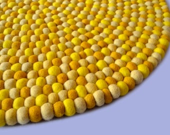 Felt Ball Rug-Yellow Multicolour Carpet-40cm wool felt rug-Room Felt Carpet-Fair trade-100% Wool -Nursery Home Decor-Organic-Housewarming