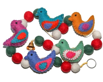 Decoración navideña-Móvil para bebé-Adornos para guardería con pájaros-Móvil de pájaros de fieltro-Móvil para cuna-Móvil para bebé-Decoración para guardería-Pájaros Campana colgante-Bebé