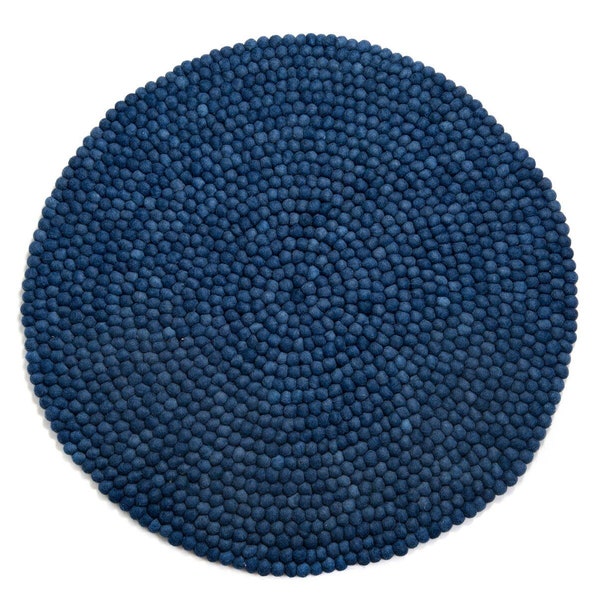 Felt Ball Rug- Blue Wool Felt Carpet-40cm Wool Felt Rug-Room Felt Carpet-Fair trade-100% Wool-Valentines -Nursery Decor-Organic-Housewarming