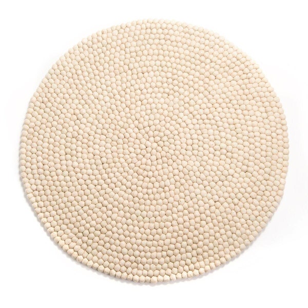 Felt Ball Rug-Cream Beige Carpet-80 cm wool felt rug-Room Felt Carpet-Fair trade-100% Wool-Nursery Decor-Housewarming-Home Decor-Rugs