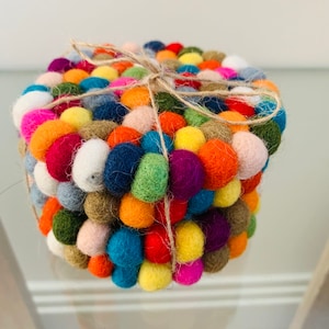Christmas Gifts-Felt Coaster-Felt Wool Coaster-Rainbow Tea Coasters Coasters for Drinks Set of 6-Home Decor-Felt Ball-House warming gift