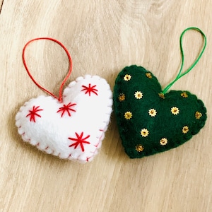 Christmas decoration-Felt Decoration-Felt Hearts Decor-Holiday Decor-Felt Decor-Home Decor--Felt Hearts Ornaments-Nursery Decor--Family Gift