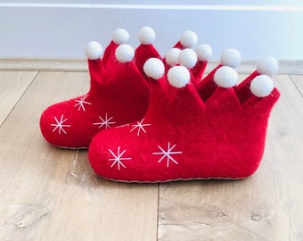 クリスマス ギフト - フェルト ベビー室内用ブーティ - 天然ウール シューズ - フェルト ベビー スリッパ - 幼児用室内用シューズ - ベビーブーツ - クリスマス ギフトのアイデア