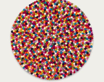 Felt Ball Rug-Multicolour Wool Ball Rug-20cm wool felt rug-Room Felt -Fair trade-100% Wool-Nursery-Home Decor-Organic-Natural-FREE SHIPPING