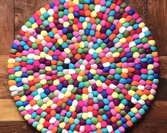 Custom Rug-Felt Ball Rug-Baby Room Rug-Nursery Decor Rug-Baby Room Carpet-Pink Red Rug-Fair trade-100% Wool-Nursery--FREE SHIPPING