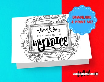 printable Thank You For Helping Me Find My Voice card