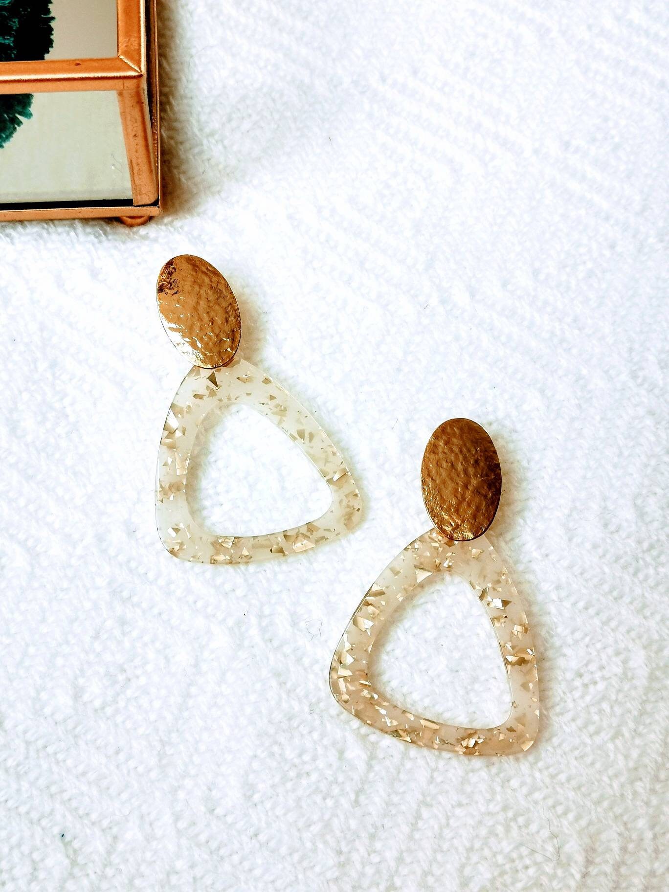 Sunny Golden Earrings With Fine Gold Acetate Triangle Etsy